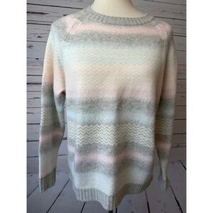 Pure Collection Sweater size 6 Womens 100% Cashmere Crew Neck Pastel Striped